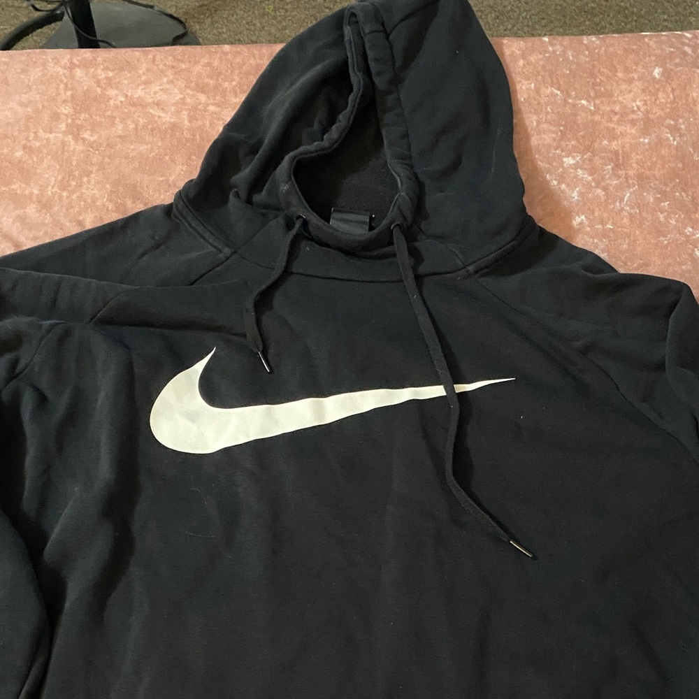 Nike Black Pullover Hoodie with White Swoosh - Picture 2 of 4
